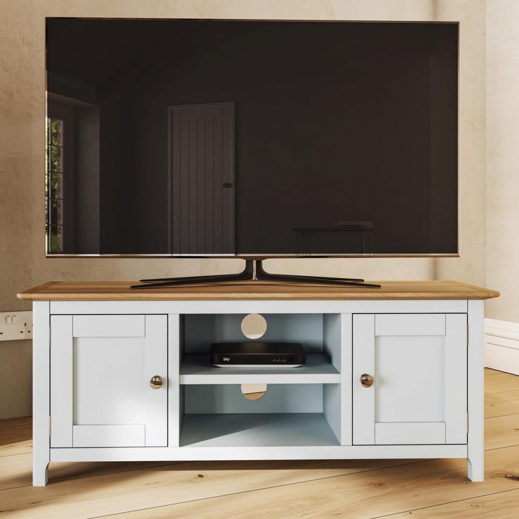 Cream and store wood tv unit